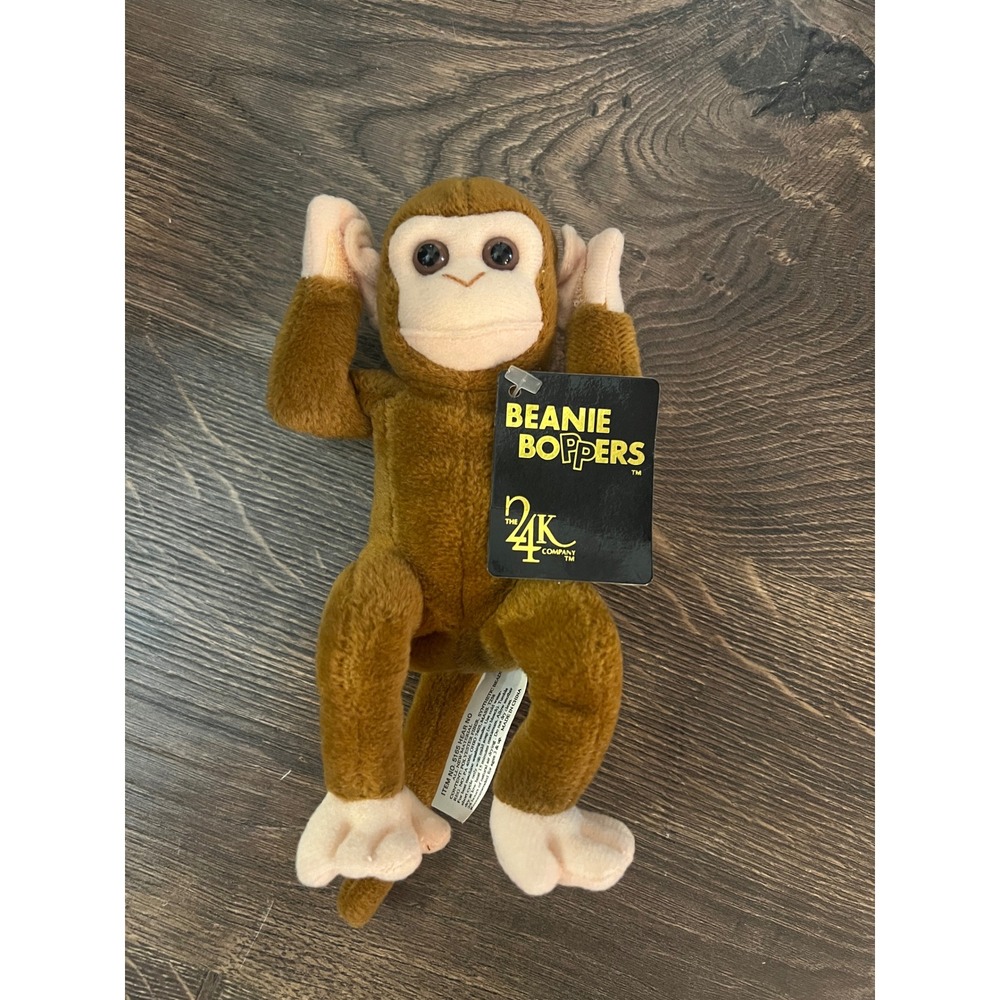 Vintage 1997 Beanie Boppers Hear No Monkey Plush 24K Company Mighty Star Brown‎